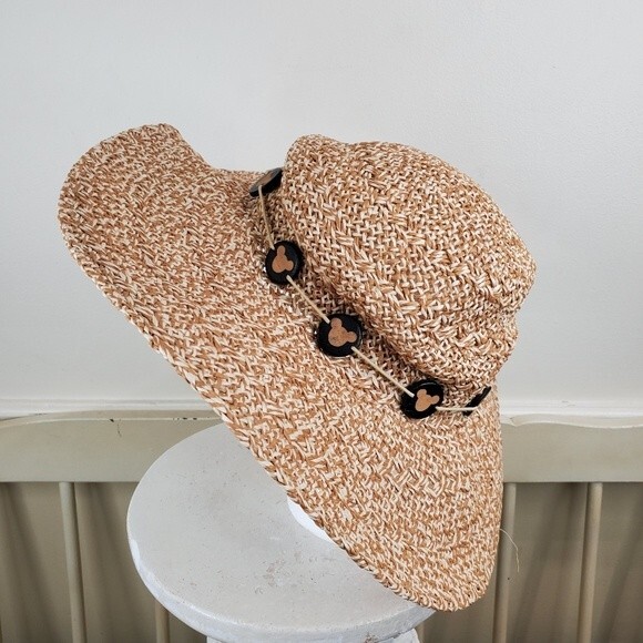 Disney Parks Straw Hat Mickey Charms Wide Brim Floppy summer Hat - Picture 7 of 9